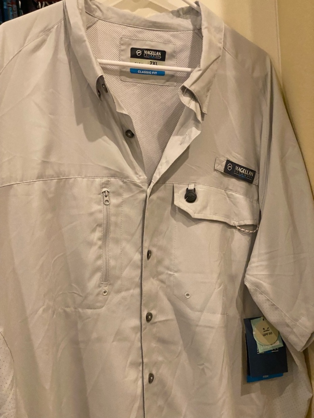 Magellan Outdoors Light Gray Short Sleeve Button-Down Fishing Shirt